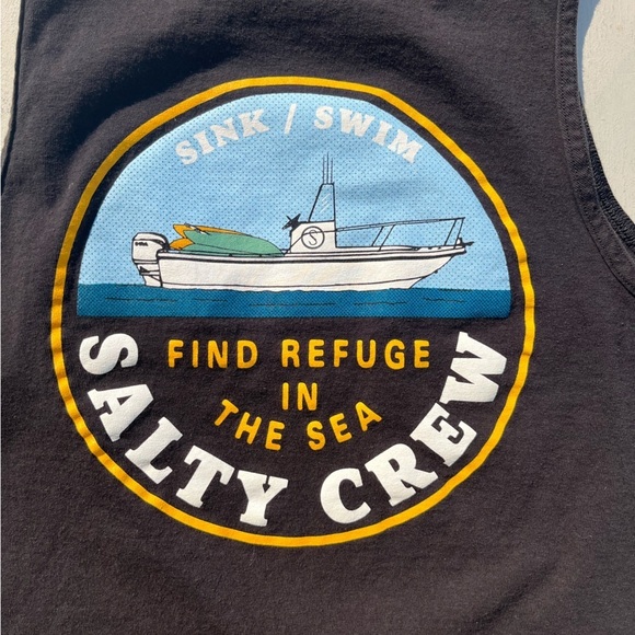Women’s Salty Crew Tank Top Black Refuge Logo L Fishing Ocean Decks Adventure - Picture 9 of 13